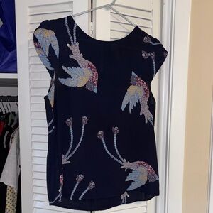 Chic Navy Bird Print Women's Blouse